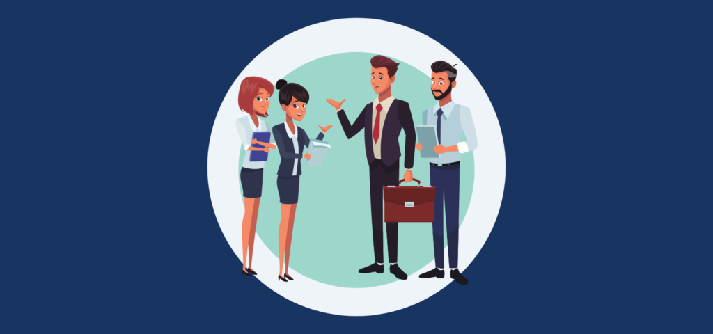 Animated people meeting at a conference